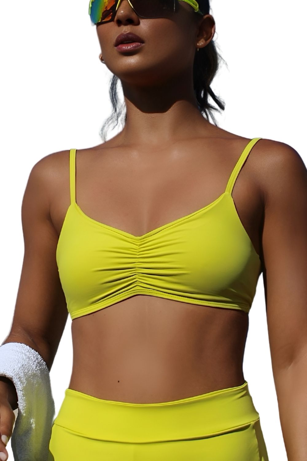 Top Fitness Alça Fina Franzido Lua Liso Beach Tennis
