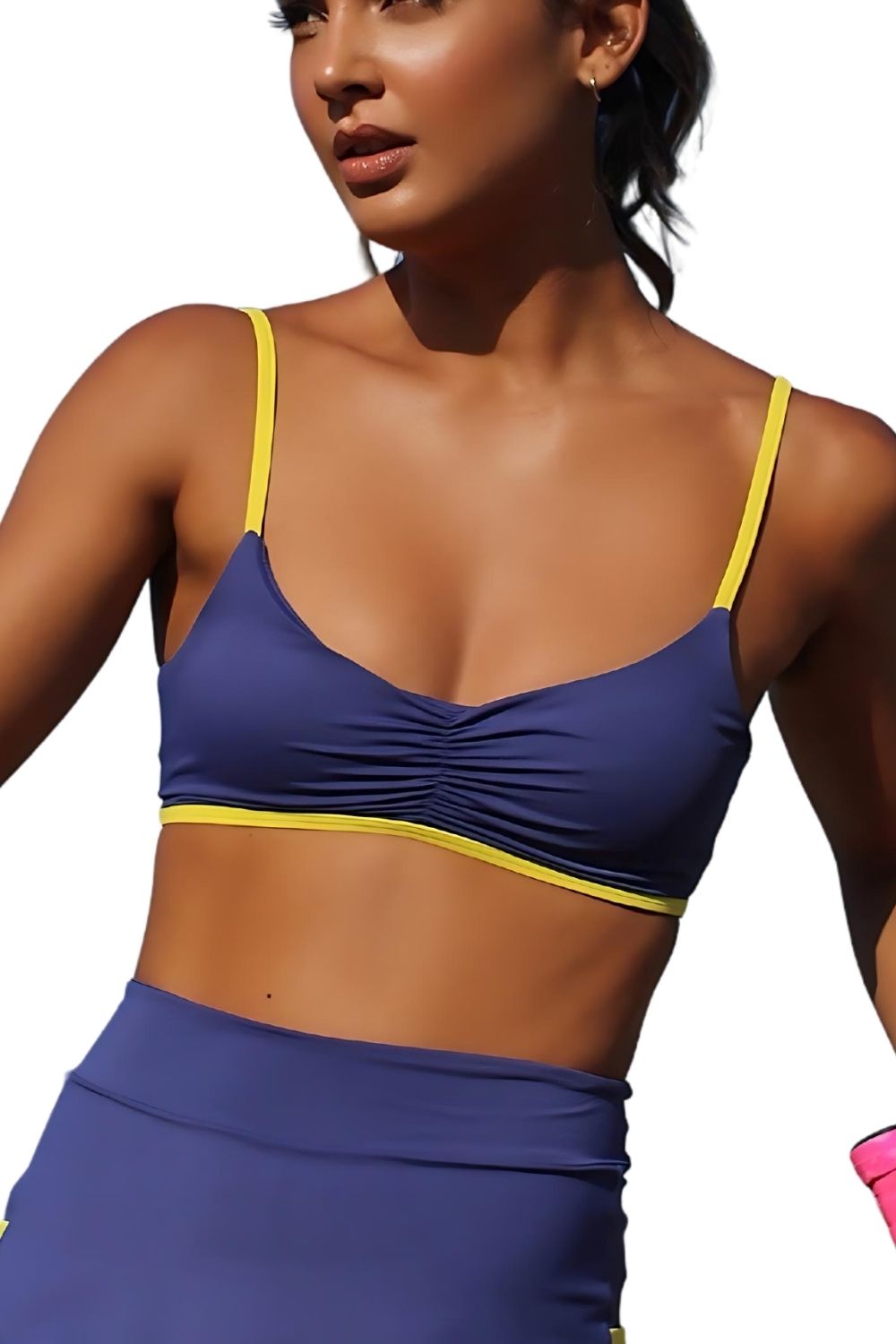 Top Fitness Alça Fina Franzido Lua Liso Beach Tennis