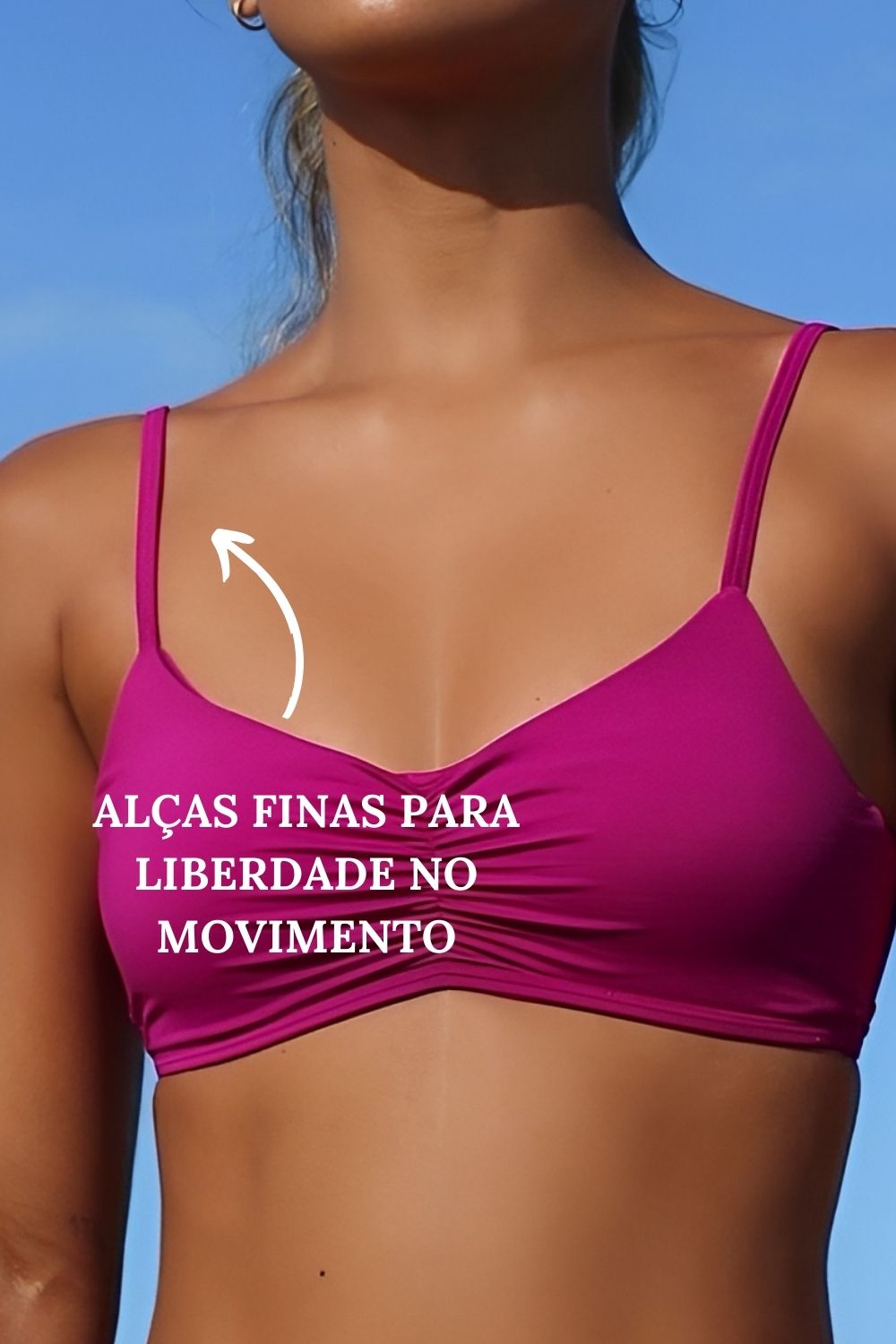 Top Fitness Alça Fina Franzido Lua Liso Beach Tennis