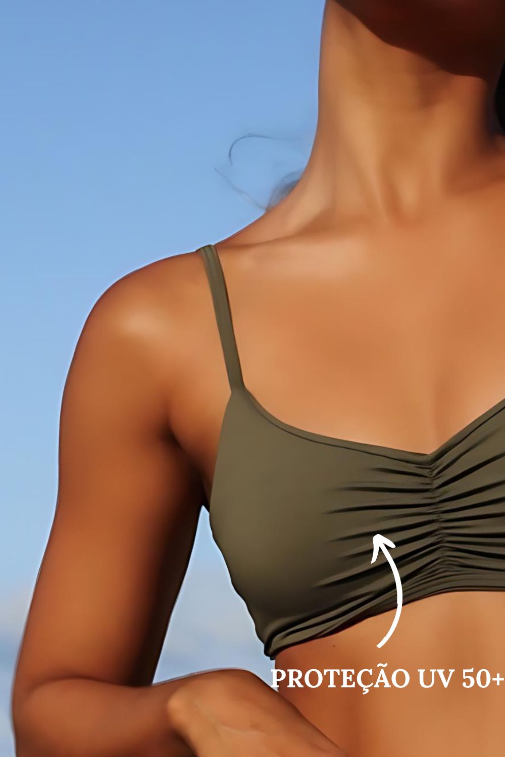 Top Fitness Alça Fina Franzido Lua Liso Beach Tennis