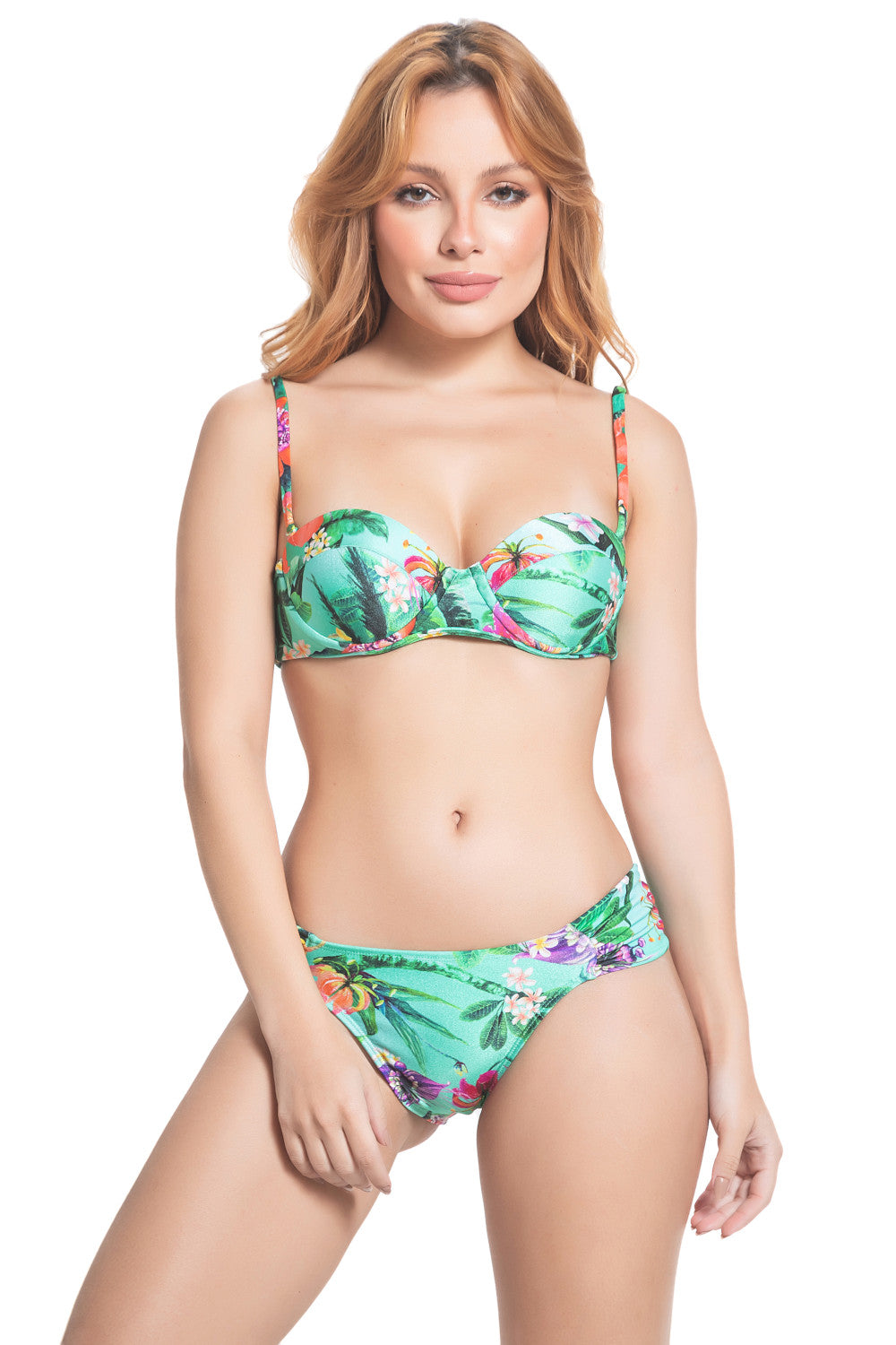 Top de Biquíni Meia-Taça Profundo e Calcinha Lateral Drapeada Média Estampado